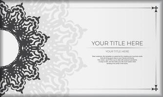 White banner with black ornaments and place for your design. Template for design printable invitation card with mandala patterns. vector