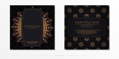 Square Preparing postcards in Black with luxurious ornaments. Template for design printable invitation card with vintage patterns. vector