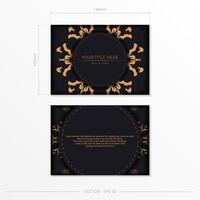 Set of vector postcards in black color with Indian ornaments. Invitation card design with mandala patterns.