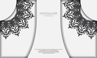 White template banner with black ornaments and place under the text. Template for design printable invitation card with mandala patterns. vector