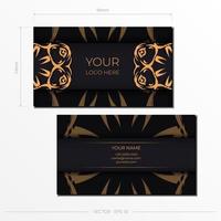 Vector Business cards of dark color with abstract patterns. Business card design with monogram ornament.