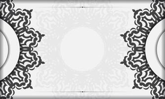White banner template with black ornaments and place for your design. Invitation card design with mandala patterns. vector