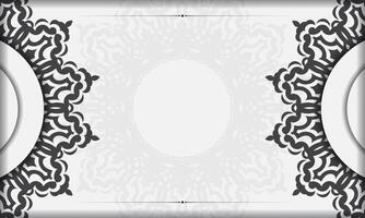 plantilla de banner blanco con adornos negros y lugar para su diseño. diseño de tarjetas de invitación con patrones de mandala. vector