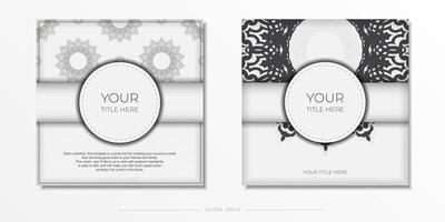 Vector postcards in white with black patterns. Invitation card design