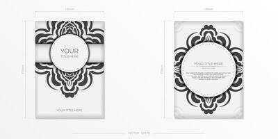 Vector postcard White colors with Indian ornaments. Invitation card design with mandala patterns.