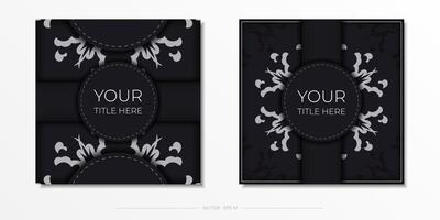 Set of Preparing postcards in black with Indian patterns. Vector Template for print design