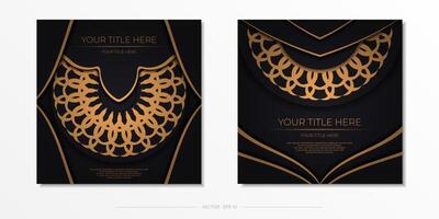 Stylish postcard design in black with luxurious Greek ornaments. Stylish invitation with vintage patterns. vector