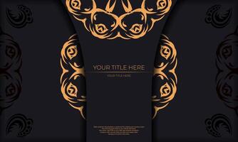 Black template banner with abstract ornaments and place under the text. Template for design printable invitation card with vintage patterns. vector