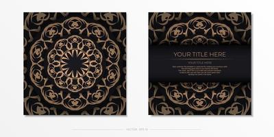 Square postcard design in black color with luxurious ornaments. Stylish invitation with vintage patterns. vector