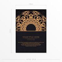 A black and gold flyer template with an ornate pattern vector
