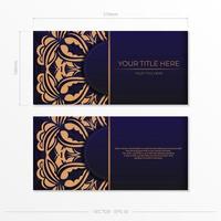 Stylish vector Template for postcard print design in purple color with luxury Greek patterns. Preparing an invitation card with vintage ornaments.