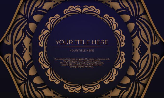 Template for print design of invitation card with luxury ornament. Purple background with greek luxury vintage ornaments and place for your design.
