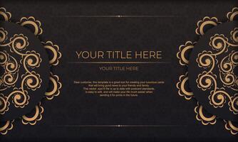 Black vector banner of gorgeous vector patterns with mandala ornaments and place under text. Template for print design invitation card with mandala ornament.
