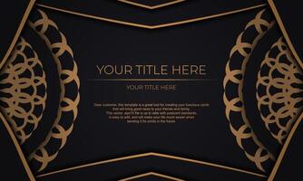 Template for design printable invitation card with luxurious patterns. Black vector banner with greek luxury ornaments and place for your text.