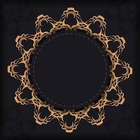 Square postcards in black with luxurious gold patterns. Invitation card design with vintage ornament. vector