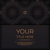 Luxurious Black color postcard template with vintage patterns. Print-ready invitation design with mandala ornament. vector