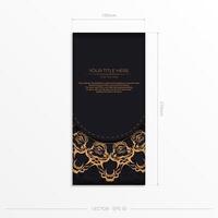 Rectangular vector postcards in black color with luxury gold ornaments. Invitation card design with vintage patterns.