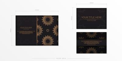 Luxurious vector postcards in black color with vintage ornaments.
