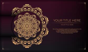 Burgundy background with vintage vintage ornaments and place for your design. Template for print design invitation card with mandala ornament. vector