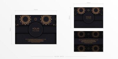 Rectangular Vector postcards in black with luxurious gold patterns. Invitation card design with vintage ornament.