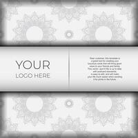 Preparing postcards in white with black patterns. Template for print design invitation card with mandala ornament. vector