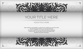 White background with black vintage ornaments and place for your design. Template for print design invitation card with mandala ornament. vector
