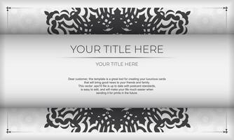 White background with black vintage ornaments and place for your design. Template for print design invitation card with mandala ornament. vector