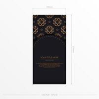 Rectangular postcard in dark color with abstract ornament. Invitation card design with vintage patterns. vector