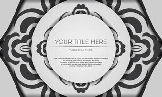 White vector banner of gorgeous vector patterns with mandala ornaments for your design. Template for print design invitation card with mandala ornament.