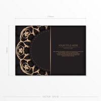 Rectangular Template for print design postcards in black color with luxury patterns. Preparing an invitation card with vintage ornaments. vector