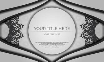 White vector background with black ornaments and place for your design. Invitation card design with mandala ornament.