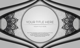 White vector background with black ornaments and place for your design. Invitation card design with mandala ornament.