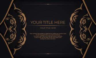 Black banner with abstract ornaments for your design. Vector design of invitation card with vintage ornament.