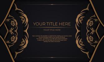 Black banner with abstract ornaments for your design. Vector design of invitation card with vintage ornament.