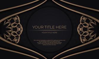 Invitation card design with vintage ornament. Black vector background with luxury ornaments and place for your design.