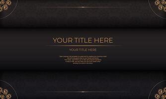 Black template banner of gorgeous vector patterns with mandala ornaments and place for your text. Print-ready invitation design with mandala ornament.