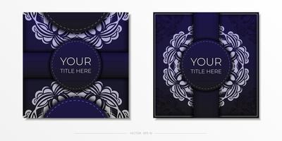 Vector invitation card with vintage ornament. Stylish purple color postcard design with luxurious greek