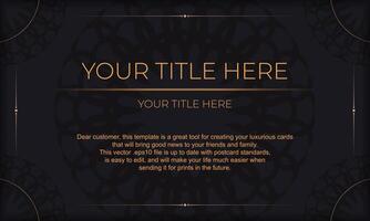 Print-ready invitation design with luxurious ornaments. Black template banner with greek luxury ornaments and place for your text. vector