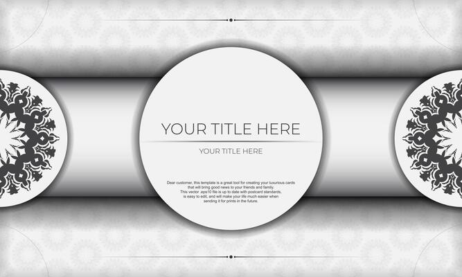 Vector Print-ready invitation design with luxury ornaments. White banner template with greek luxury ornaments for your design.