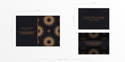 A black and gold business card with a gold pattern vector