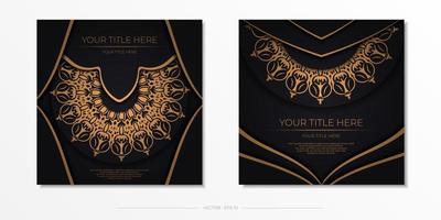 Square postcards in Black with luxurious ornaments. Invitation card design with vintage patterns. vector