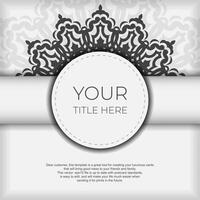 postcards in white with black patterns. Invitation card design with mandala ornament. vector