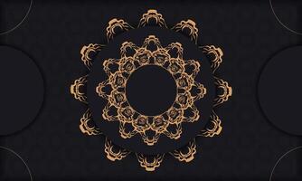 Black vector banner with luxury gold ornaments and place under text. Template for print design invitation card with vintage ornament.