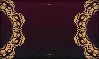 Burgundy vector banner with vintage ornaments and place under text. Template for print design invitation card with mandala ornament.