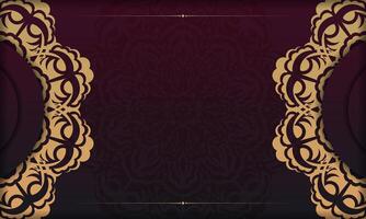 Burgundy vector banner with vintage ornaments and place under text. Template for print design invitation card with mandala ornament.