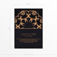 A black and gold flyer template with a floral pattern vector