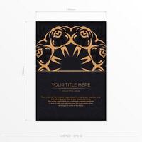 Rectangular Vector Dark color postcard preparation with abstract ornament. Template for design printable invitation card with vintage patterns.