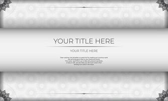White banner template with black ornaments and place for your text. Print-ready invitation design with mandala ornament. vector
