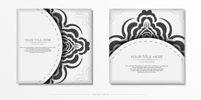 Preparing postcards White colors with Indian ornaments. Template for design printable invitation card with mandala patterns. vector