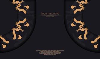 Black template banner with Indian ornaments and place under the text. Template for design printable invitation card with mandala patterns. vector